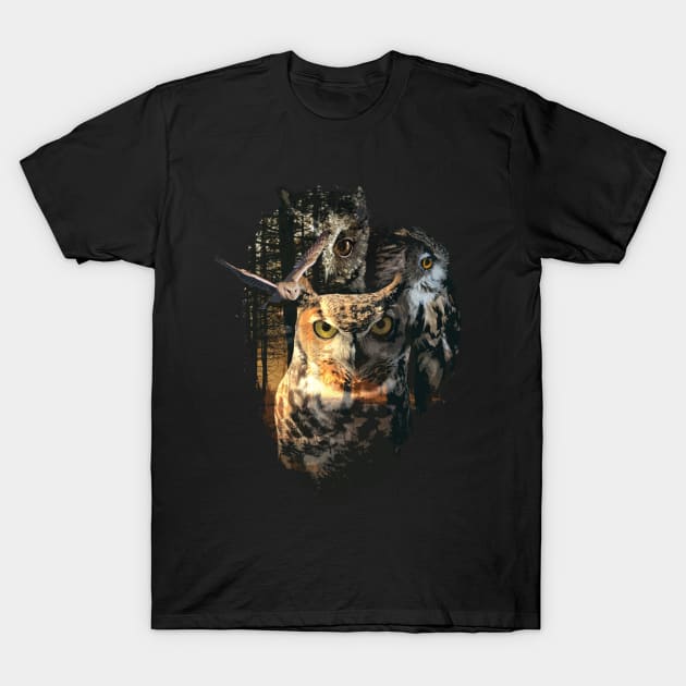 Forest Owl Master Wizzard Magician T-Shirt by Kali Space